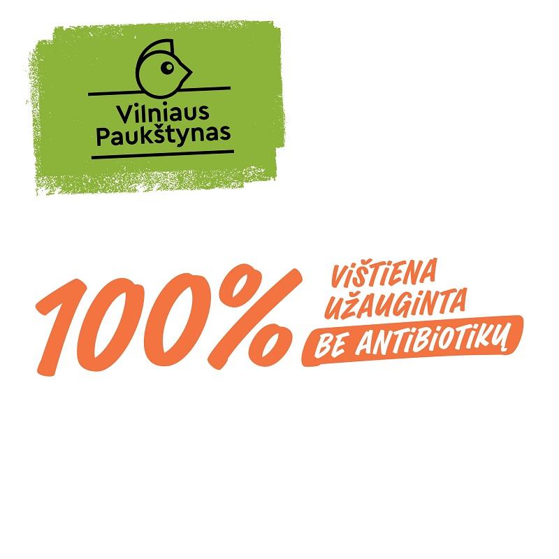 Prekės ženklas: Vilniaus Paukštynas 100% VIŠTIENA UŽAUGINTA BE ANTIBIOTIKŲ